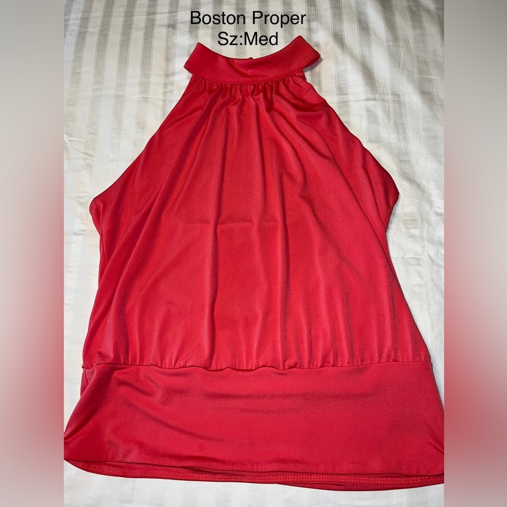 Banded Bottom Mock Neck Halter Top (salmon pink)